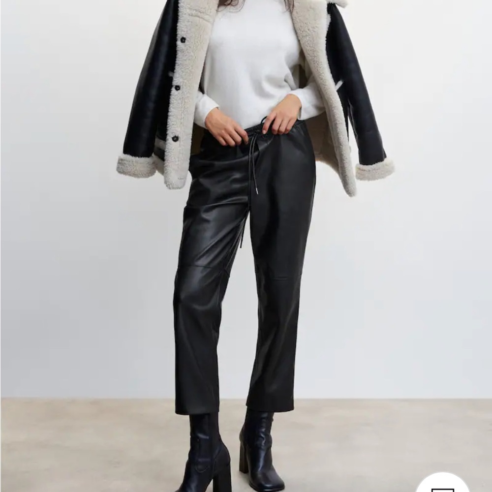 Mango Black Faux Leather Drawstring Trousers